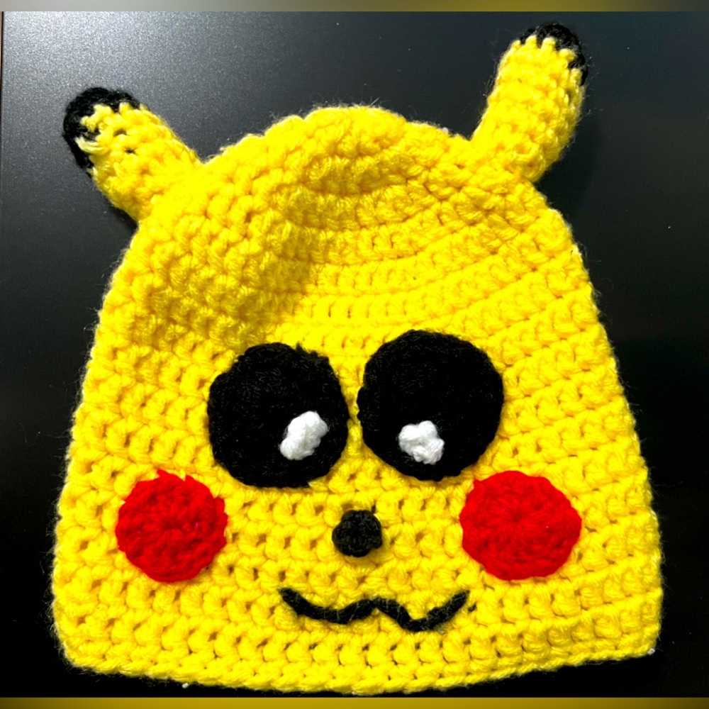 Pokemon Pikachu Handmade Knit Hat Very Good Condition OS Child to Adult Size